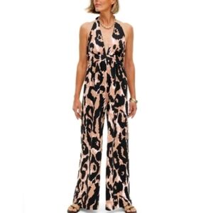 NWT Diane Von Furstenberg X Target Halter Neutral Leopard Jumpsuit XS